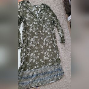 Sonoma Womens Size Large Olive Green Floral Sheath Dress